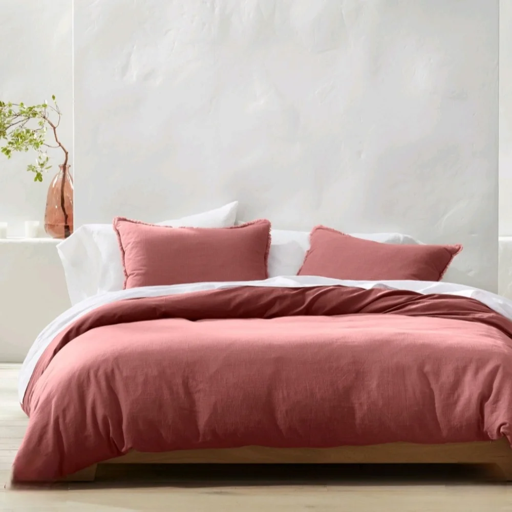 Casaluna King Heavyweight Linen Blend Duvet Cover & Sham Set Rose